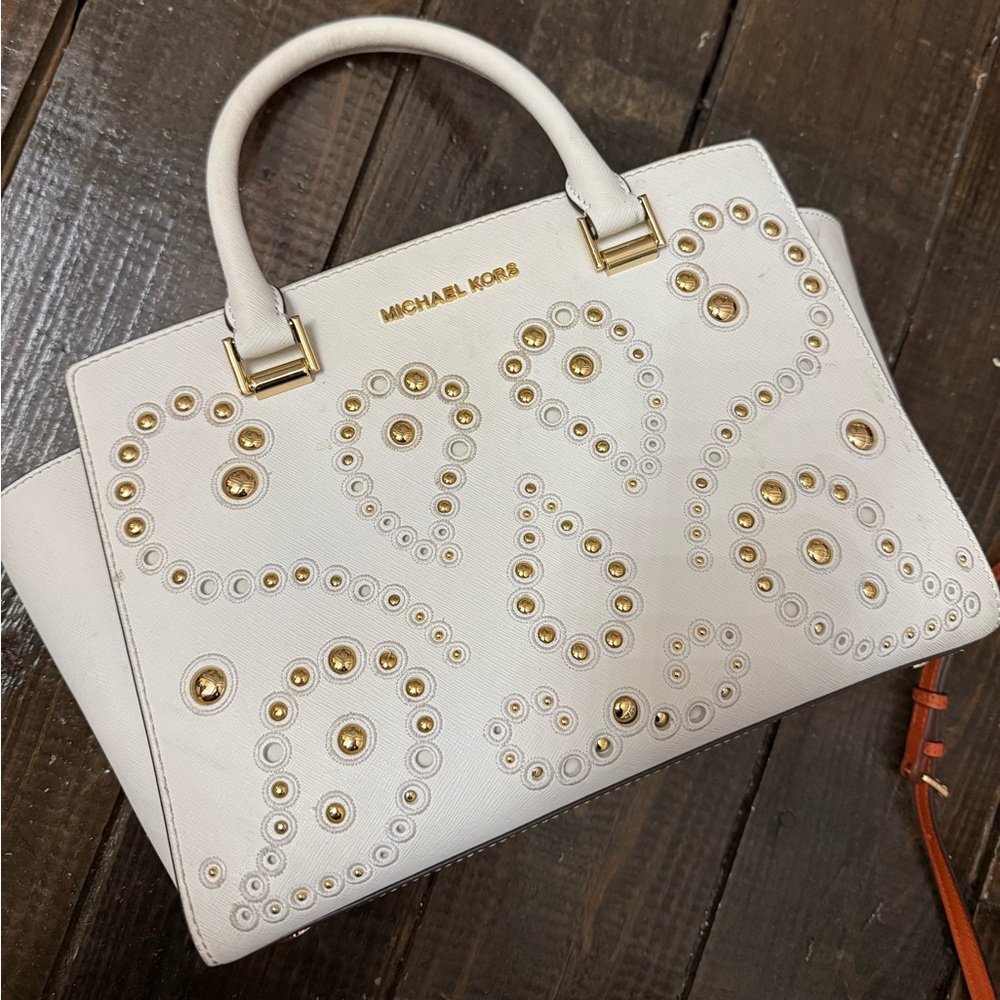 Michael Kors White and Gold Studded Women's Bag
